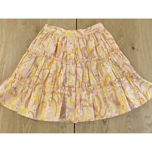 Marc Jacobs ruffled Flare skirt Yellow rose pink pastel size 4 Festival Retro